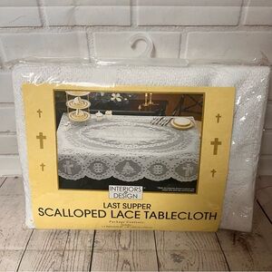 Interiors by Design Last Supper Scalloped Laced Table Cloth 60” X 86” NOS New